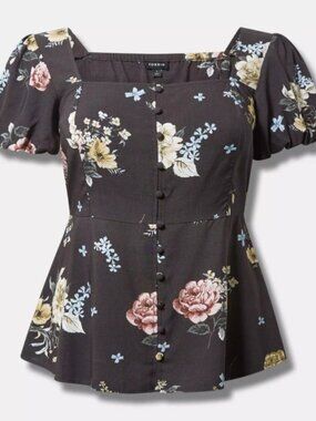 TORRID Peplum Challis Puff Short Sleeve Top